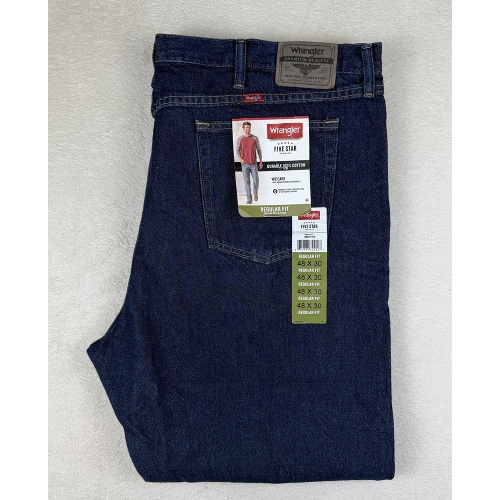 Wrangler Five Star Premium Relaxed Fit Jeans 48x30 Dark Wash Cotton Denim NWT